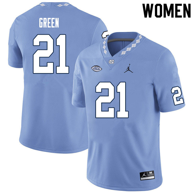 Women #21 Elijah Green North Carolina Tar Heels College Football Jerseys Sale-Carolina Blue